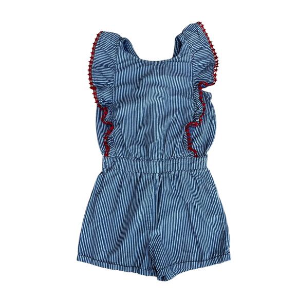 Cat & Jack Other - Cat & Jack Girls Blue White Stripes Ruffled Sleeveless Romper Size M (7/8)